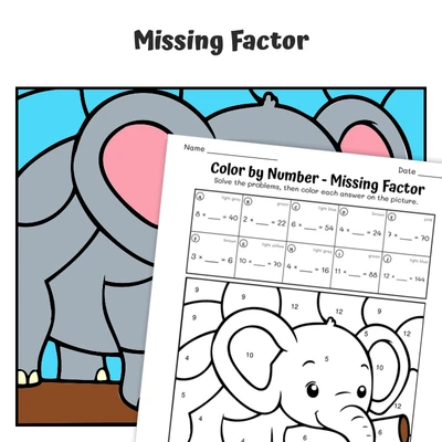 Missing Factor Color by Number — Elephant Using Log Tool - worksheet educational content