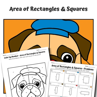 Area Color by Number — Pug Dog - worksheet educational content
