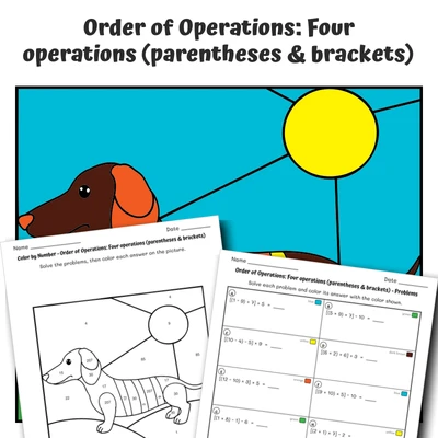 Order of Operations Color by Number — Dachshund Dog - worksheet educational content
