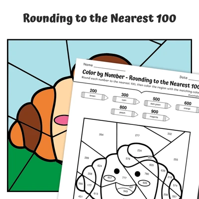 Round to 100 Color by Number — Crossiant - worksheet educational content