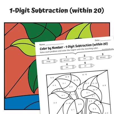 Subtraction within 20 Color by Number — plant 10 - worksheet educational content