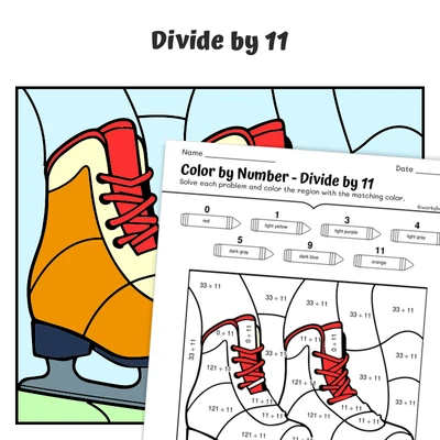 div by 11 Color by Number — A pair of ice skates - worksheet educational content