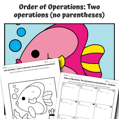 Order of Operations Color by Number — fish 19 - worksheet educational content