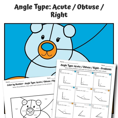 Angle Types Color by Number — Artic Polar Bear - worksheet educational content