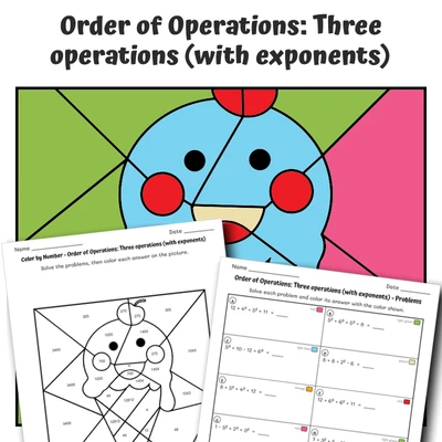 Order of Operations Color by Number — Smiling Ice Cream Cone - worksheet educational content
