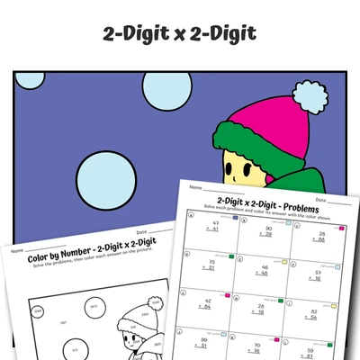 2-Digit x 2-Digit Color by Number — CBN.WINTER.9-5 - worksheet educational content