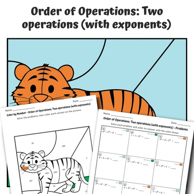 Order of Operations Color by Number — Zoo Animal Tiger - worksheet educational content