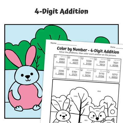 4-Digit Addition Color by Number — CBN.WINTER.15-4 - worksheet educational content