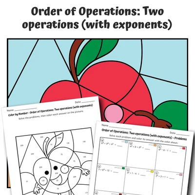 Order of Operations Color by Number — Apple - worksheet educational content