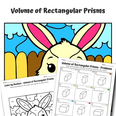 Volume Color by Number — Bunny with a Bow Tie - worksheet educational content