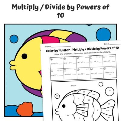 Powers of 10 Color by Number — fish 12 - worksheet educational content