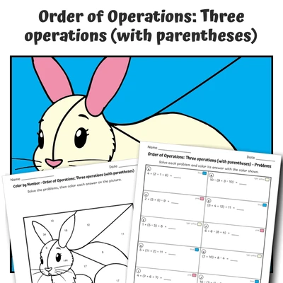 Order of Operations Color by Number — Artic Hare - worksheet educational content