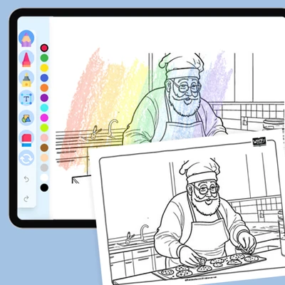 Santa Claus baking cookies - coloring educational content