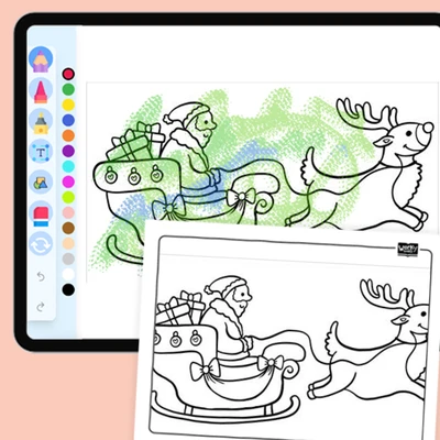 Santa on Sleigh Let's Go! - coloring educational content