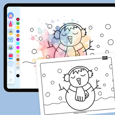 Snowman wearing earmuffs - coloring educational content