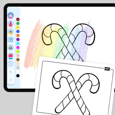 Two Candy Cane (forming X) - coloring educational content