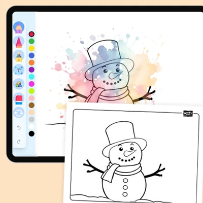 Snowman with a scarf and hat - coloring educational content