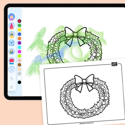 A wreath with a red bow - coloring educational content