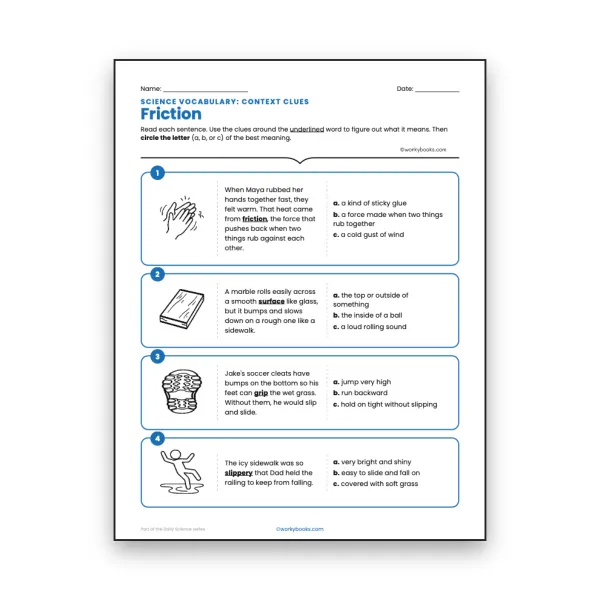 Friction - Context Clues Activity - worksheet educational content