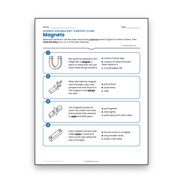 Magnets - Context Clues Activity - worksheet educational content