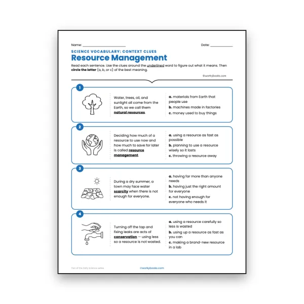 Resource Management - Context Clues Activity - worksheet educational content