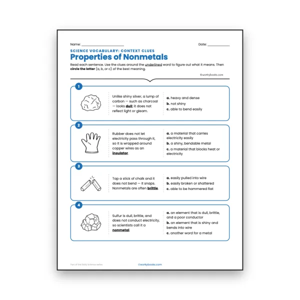Properties of Nonmetals - Context Clues Activity - worksheet educational content