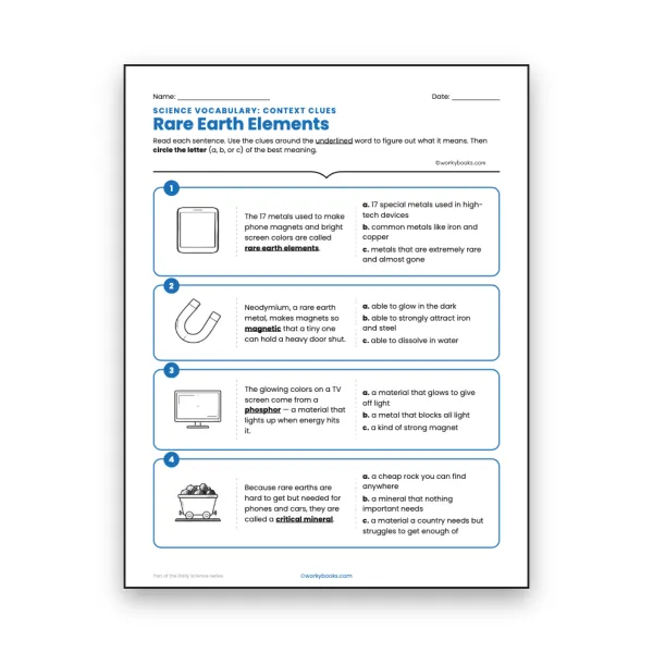 Rare Earth Elements - Context Clues Activity - worksheet educational content