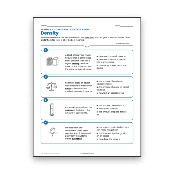 Density - Context Clues Activity - worksheet educational content