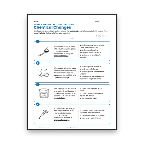 Chemical Changes - Context Clues Activity - worksheet educational content