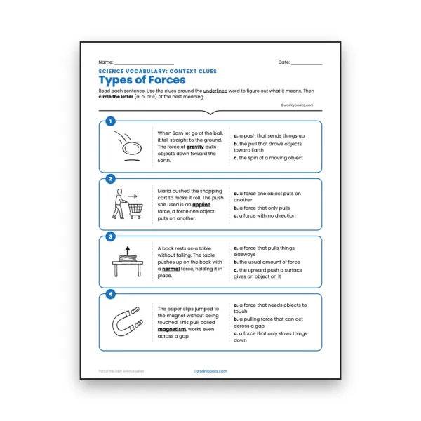 Types of Forces - Context Clues Activity - worksheet educational content
