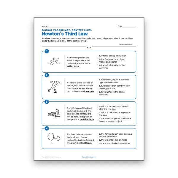 Newton's Third Law - Context Clues Activity - worksheet educational content