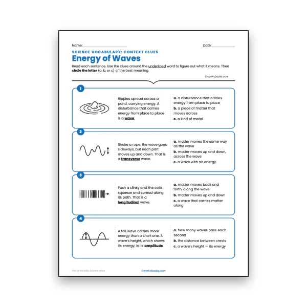 Energy of Waves - Context Clues Activity - worksheet educational content