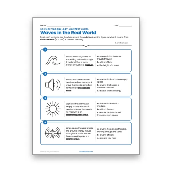 Waves in the Real World - Context Clues Activity - worksheet educational content