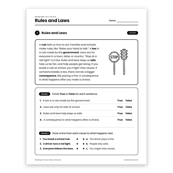 Rules and Laws worksheet for grade 3