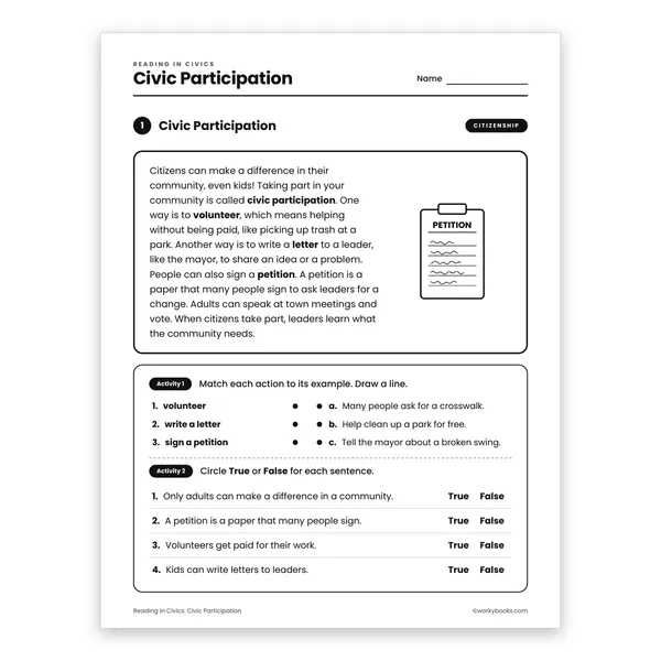 Civic Participation worksheet for grade 3