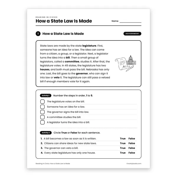 How a State Law Is Made worksheet for grade 4