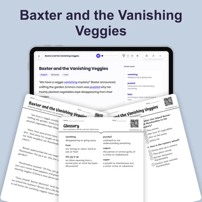 Baxter and the Vanishing Veggies - reading educational content
