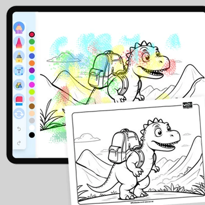 Dino's First Day of School - coloring educational content