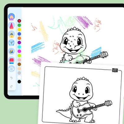 Dino's Playing Rockin' Guitar - coloring educational content