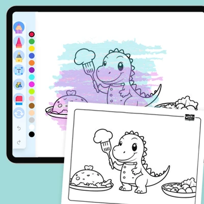 Dino's Yummy Cooking - coloring educational content