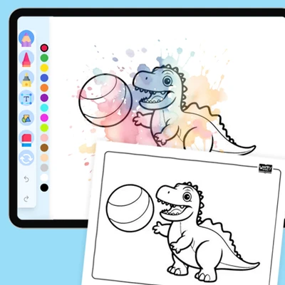 Dino and Bouncy Ball - coloring educational content