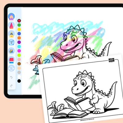 Dino Reading a Book - coloring educational content
