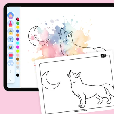Husky Howling at Moon - coloring educational content