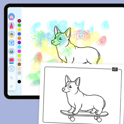 Corgi on Skateboard - coloring educational content