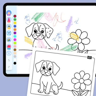 Curious Beagle with Flower - coloring educational content