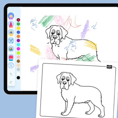 Saint Bernard with Teddy Bear - coloring educational content