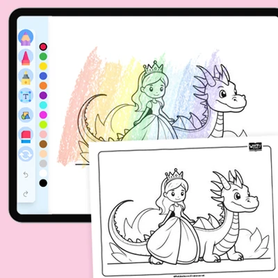 Dragon and Princess - coloring educational content