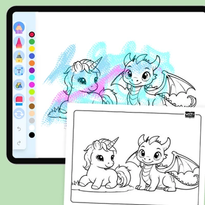 Dragon and Unicorn - coloring educational content