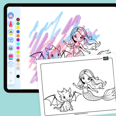 Dragon and Mermaid - coloring educational content
