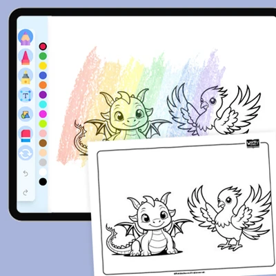 Dragon and Phoenix - coloring educational content